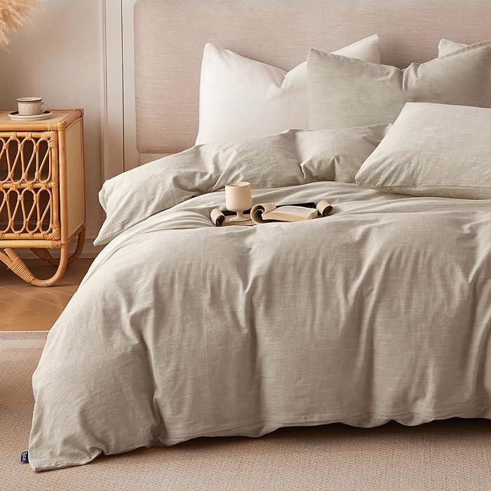 BFS HOME Linen Duvet Cover Queen Size - Soft Breathable Cotton Linen Blend, 3-Pieces Bedding Set ... | Amazon (US)