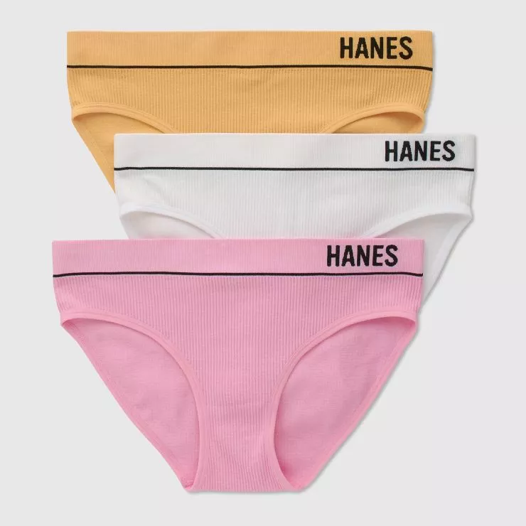 Hanes Originals Women's 3pk Ribbed Bikini Underwear - Black/beige