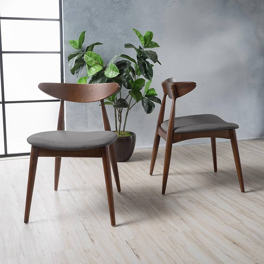 Christopher Knight Home Barron Fabric with Walnut Finish Dining Chairs, 2-Pcs Set, Light Grey / Waln | Amazon (US)