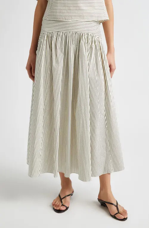 STAUD Procida Stripe Maxi Skirt in Ivory/Dark Oak Micro Stripe at Nordstrom, Size 0 | Nordstrom