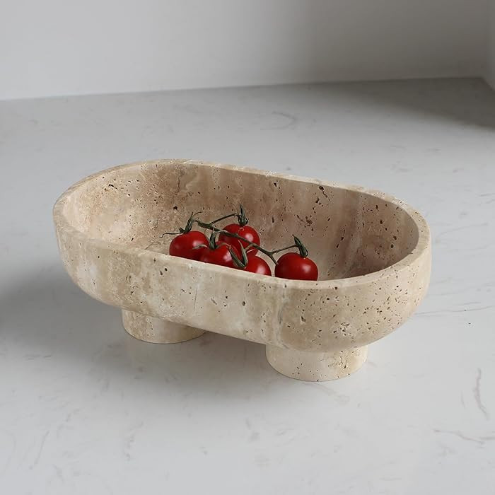 Natural Oval Travertine Fruit Bowl for Kitchen Counter 10", Large Decorative Bowl Two-Legs for Ho... | Amazon (US)