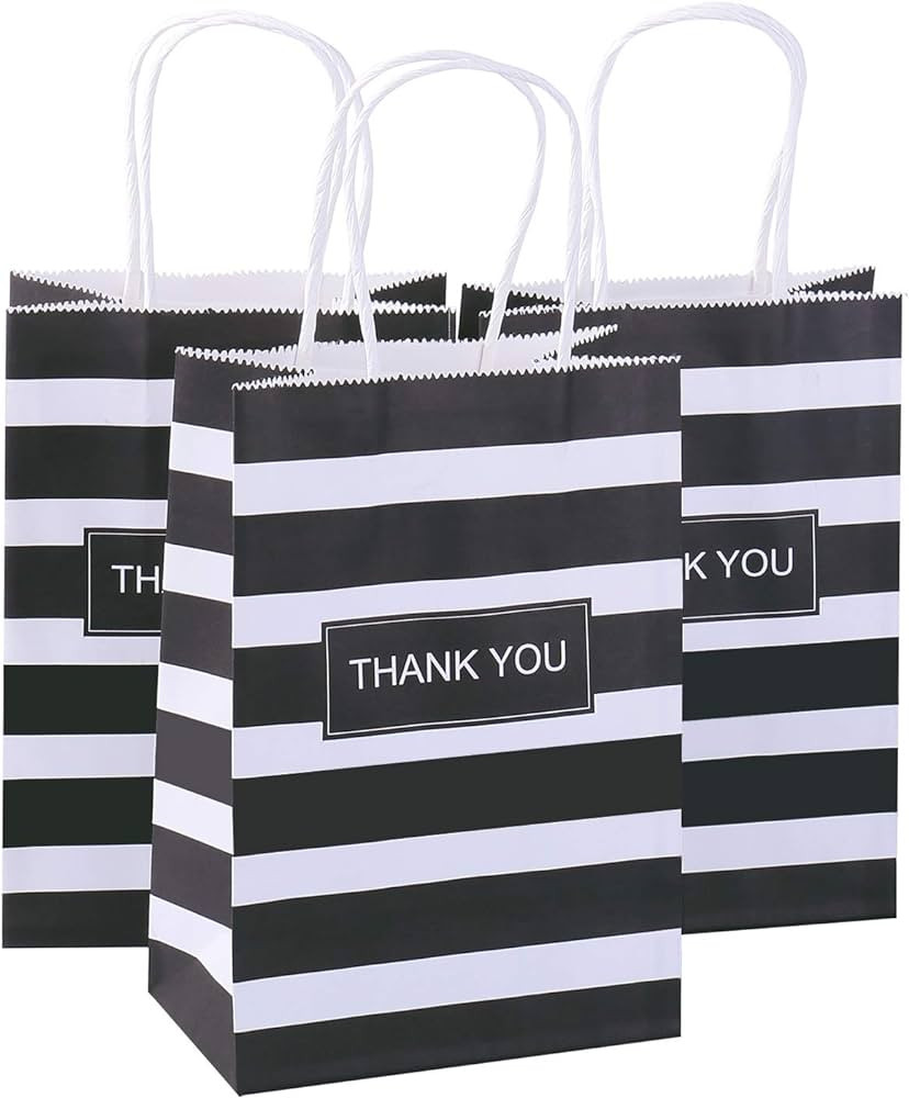 50pcs Gift Bags 5.25x3.25x8 Inches Small Thank You Bags Black And White Striped Paper Bags For Bu... | Amazon (US)