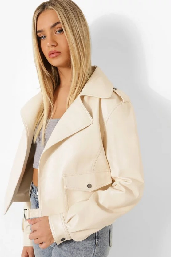 Oversized Curved Collar Faux Leather Jacket | Boohoo.com (US & CA)