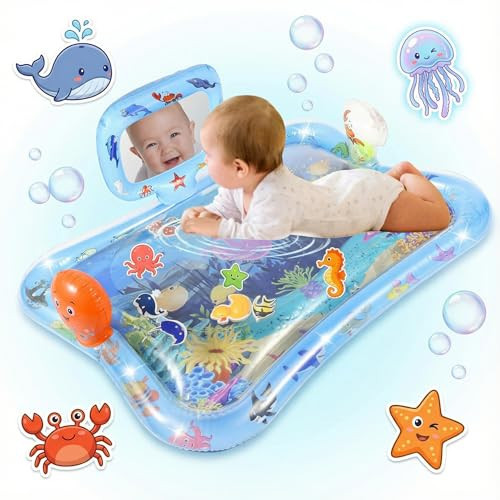 Inflatable Tummy Time Water Mat with Mirror – Portable Baby Play Mat for 0–12 Month Infants, Strengthen Muscles & Promote Sensory Development, Gift for Boys & Girls | Amazon (US)