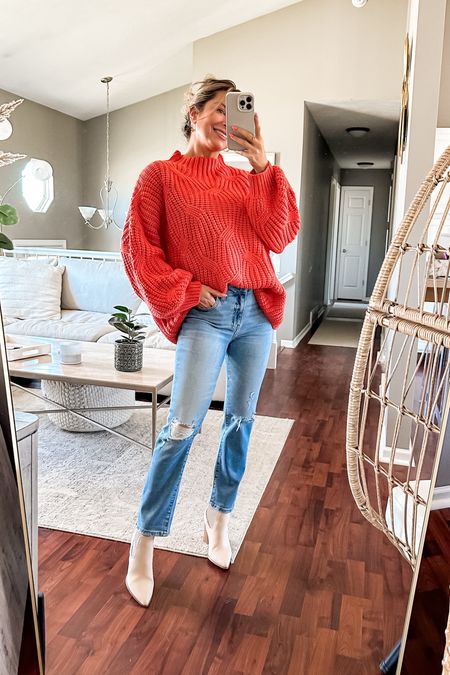 Office casual and spring sweater! I love these Amazon booties, the quality is amazing and I have them in black and off white! Highly recommend.

Linked similar denim and sweaters. 