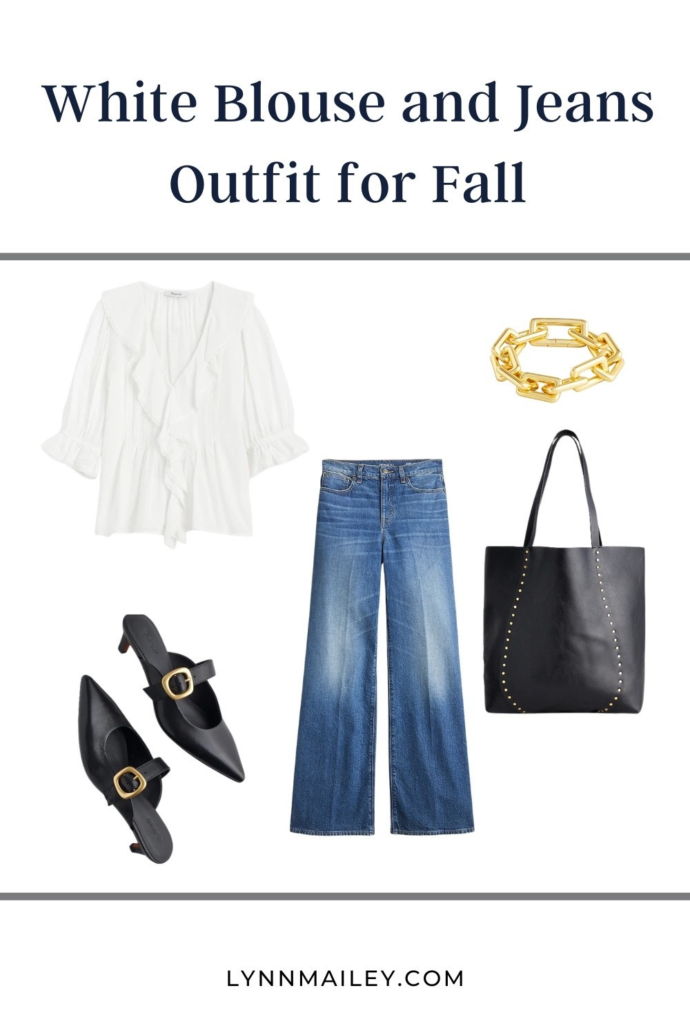 Wide leg jeans, styled with a feminine blouse, black bag, and mules. A chic fall transition outfit that blends, classic style and comfort.

#LTKWorkwear #LTKStyleTip #LTKxMadewell