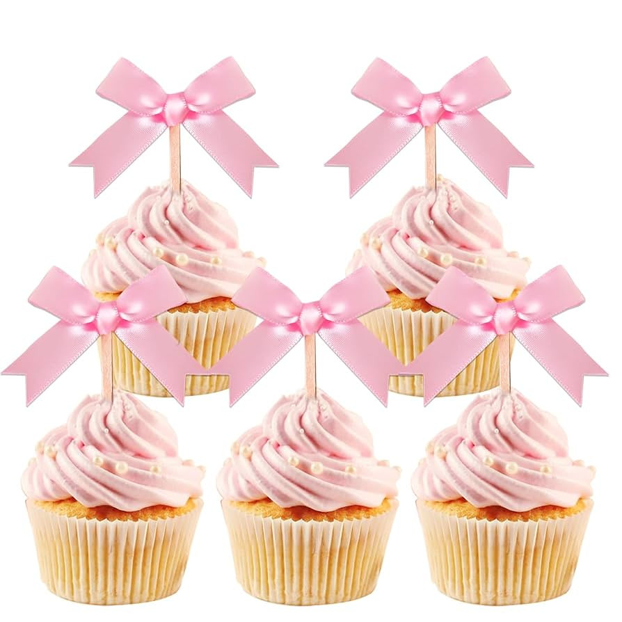 24Pcs Pink Bow Cupcake Toppers Pink Bow Birthday Decorations for Coquette Bridal Baby Shower Wedd... | Amazon (CA)