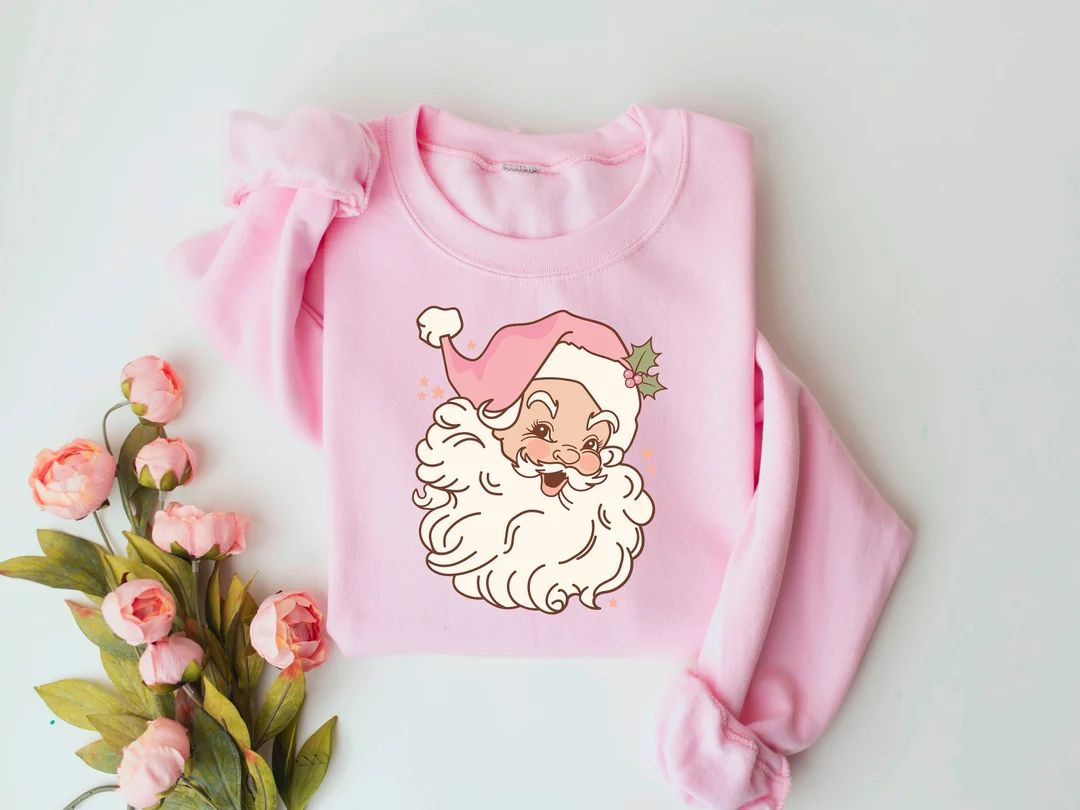 Pink Retro Santa Shirt Christmas Sweatshirt Women Christmas - Etsy | Etsy (US)