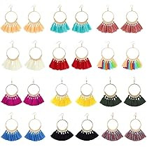 LANTAI 9-12 Pairs Colorful Bohemian Hoop Tassel Earrings Boho Earrings-Fashion Flower V Shape Tassel | Amazon (US)