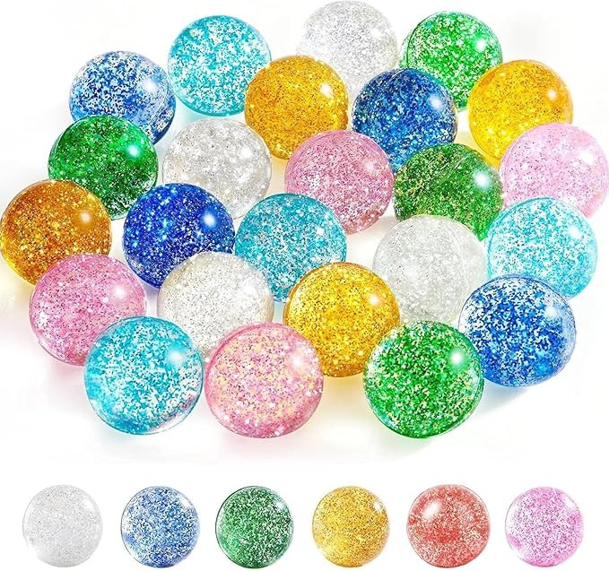 24 Pcs Glitter Bouncy Balls for Kids, 32mm 6 Colors Rubber Bounce Balls Bulk for Party Favors, Go... | Amazon (US)