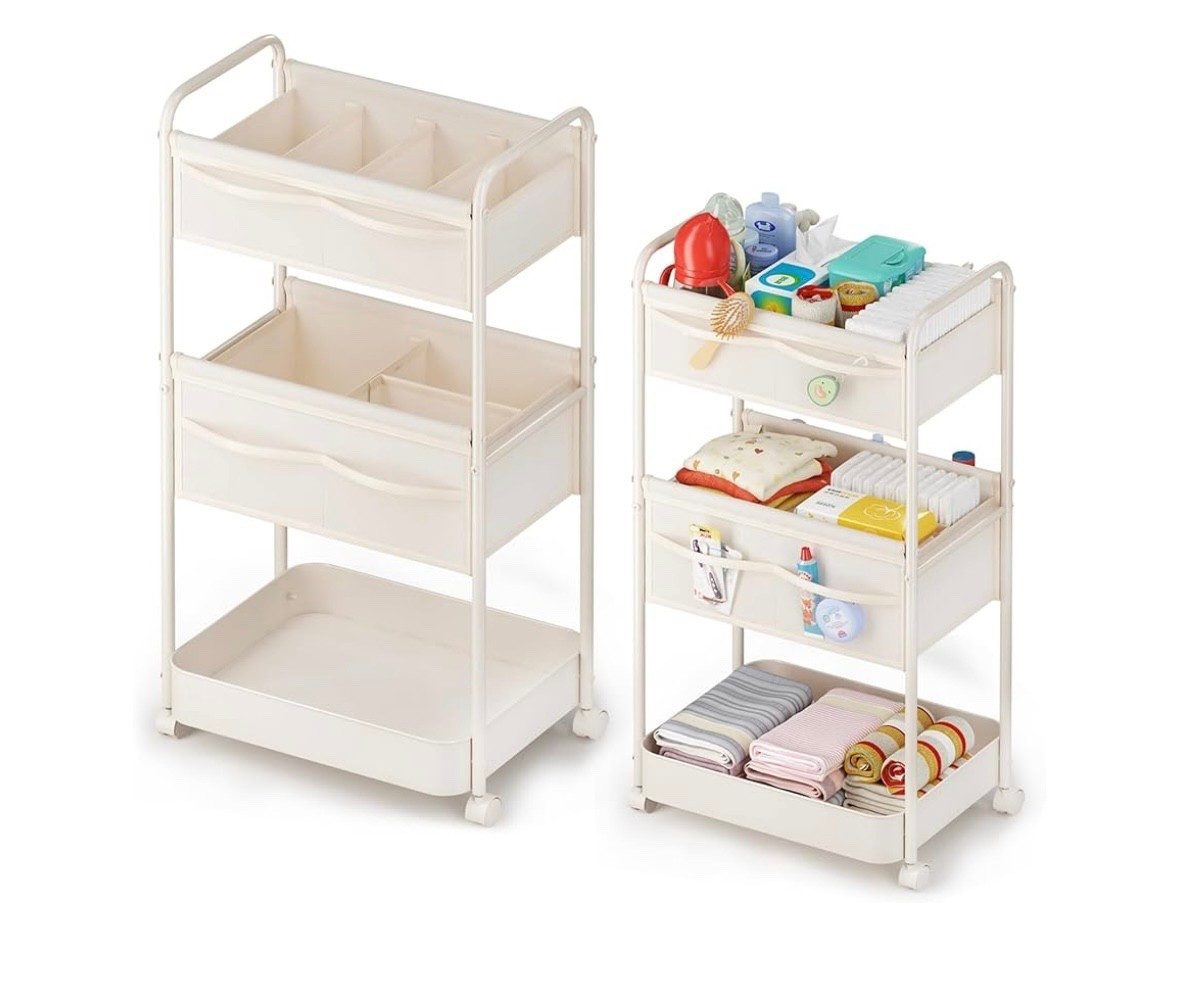 Baby Diaper Caddy, Premium Metal& Felt Movable Cart with Dividers for Newborn Nursery Essentials, Large Capacity Rolling Diaper Storage Caddy Organizer for Changing Table &Crib, Easy Assembly- Beige

#LTKKids #LTKGiftGuide #LTKBaby