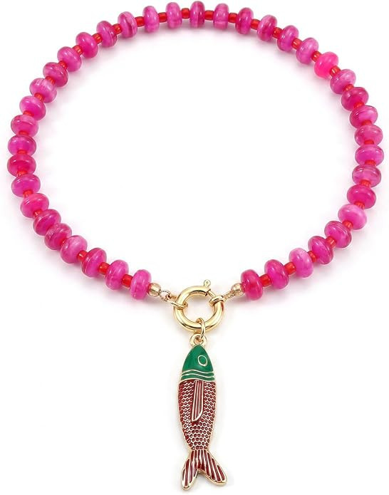 Boho Beaded Fish Necklaces for Women Acrylic Resin Chunky Beaded Necklace Toggle Strand Bead Fish... | Amazon (US)