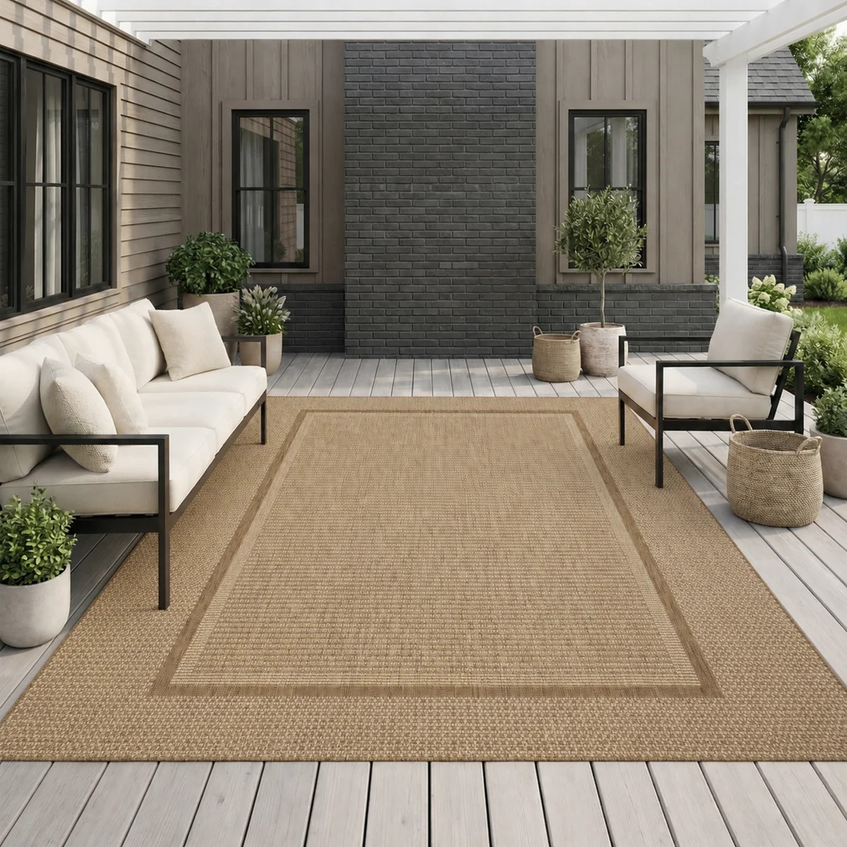 UV-resistant Geometric Beige/Brown Indoor/Outdoor Area Rug | Wayfair North America