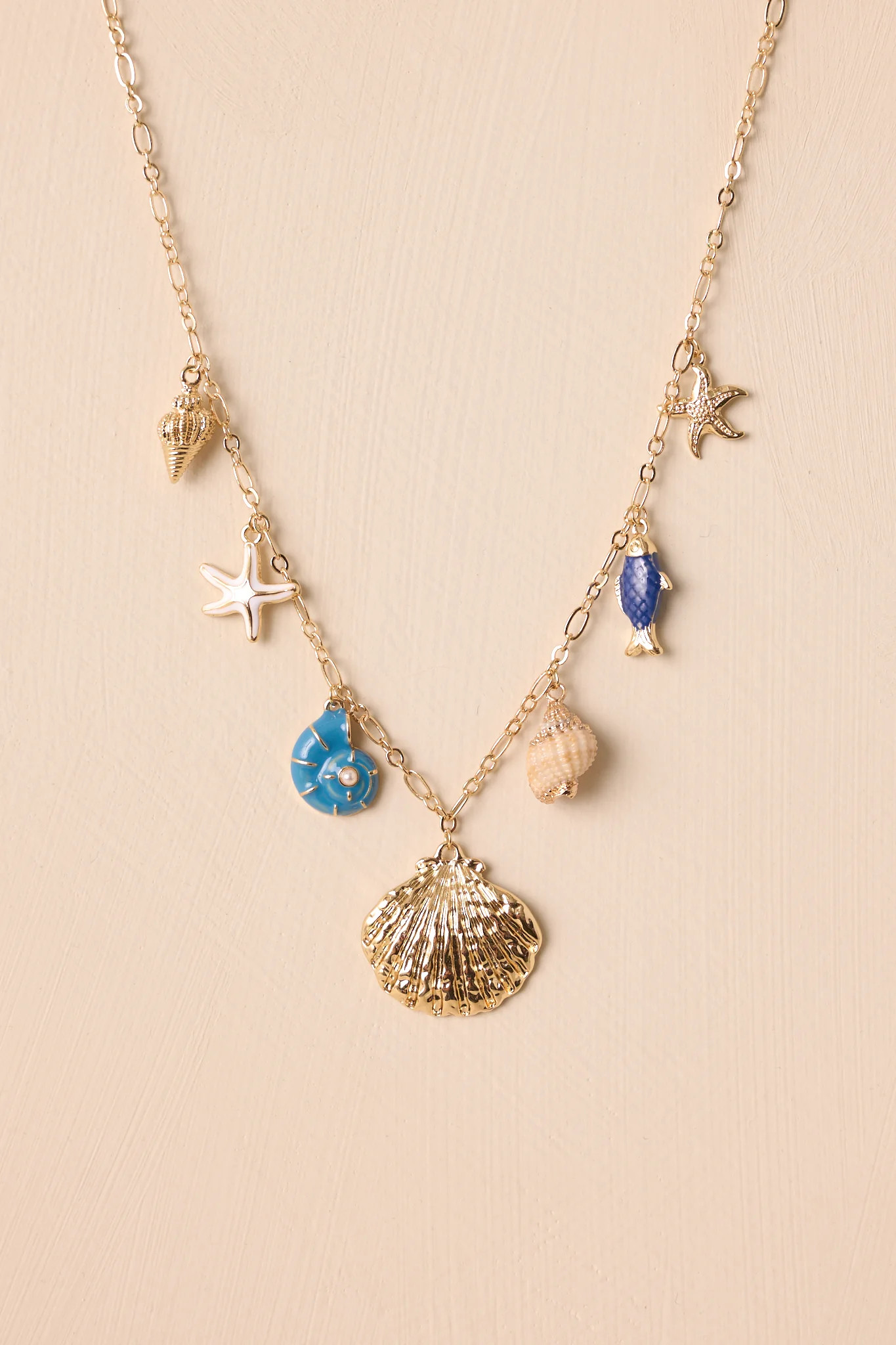 Whispering Tides Blue Coastal Charm Necklace | Red Dress