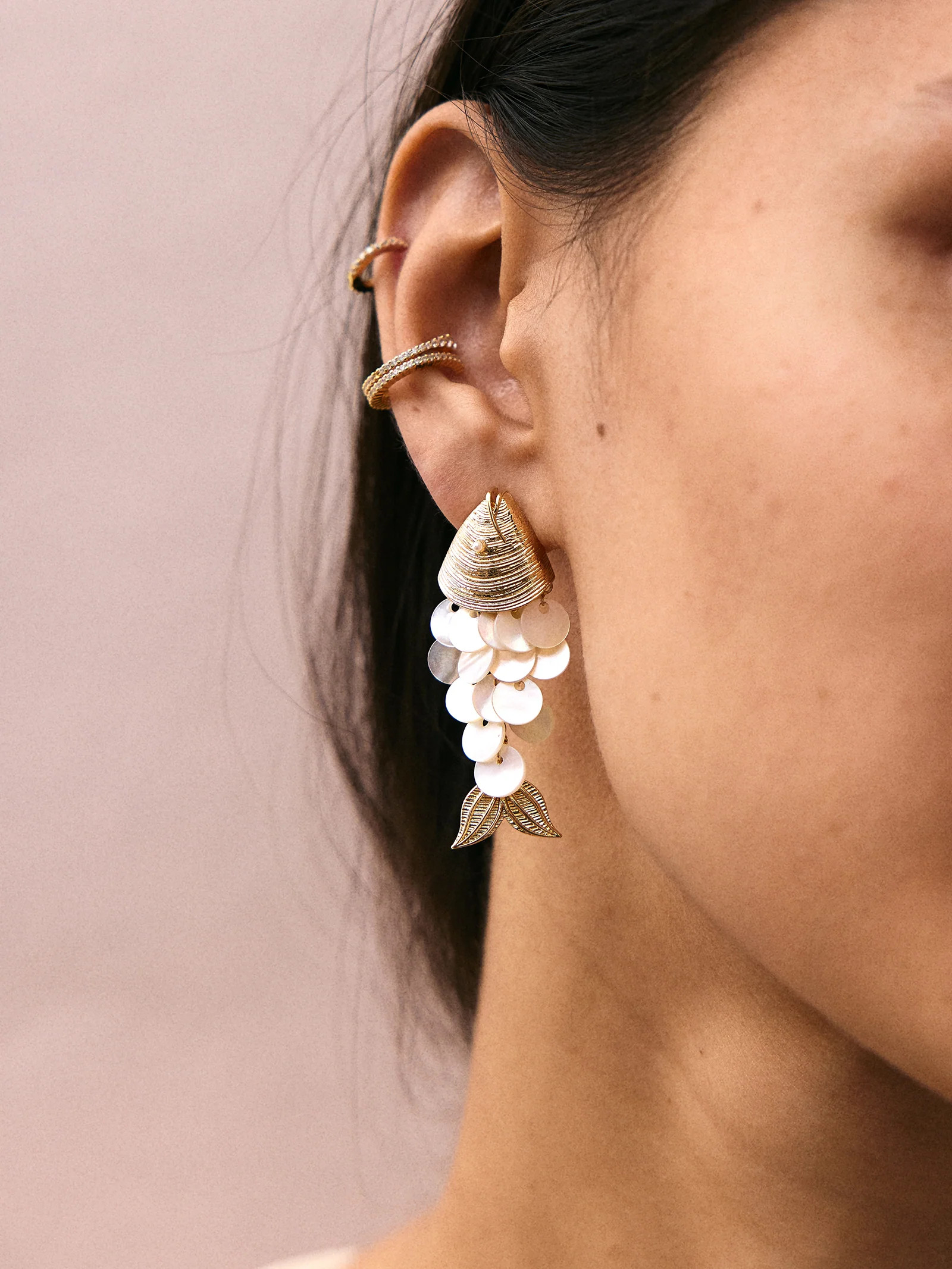 Ripple Effect Fish Earrings - Gold/Pearl | BaubleBar