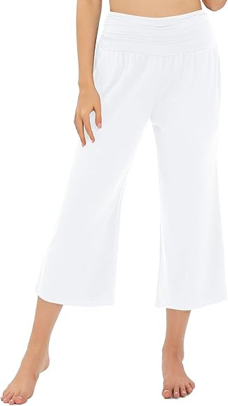 Urban CoCo Women's Comfy Yoga Capri Pants Casual Wide Leg Sweatpants High Waist Stretch Cropped P... | Amazon (US)