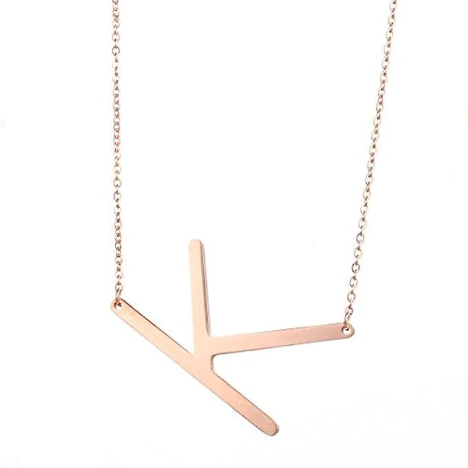 Diane Lo'ren 18kt Rose Gold Plated Sideways Initial Pendant Necklaces for Women | Amazon (US)