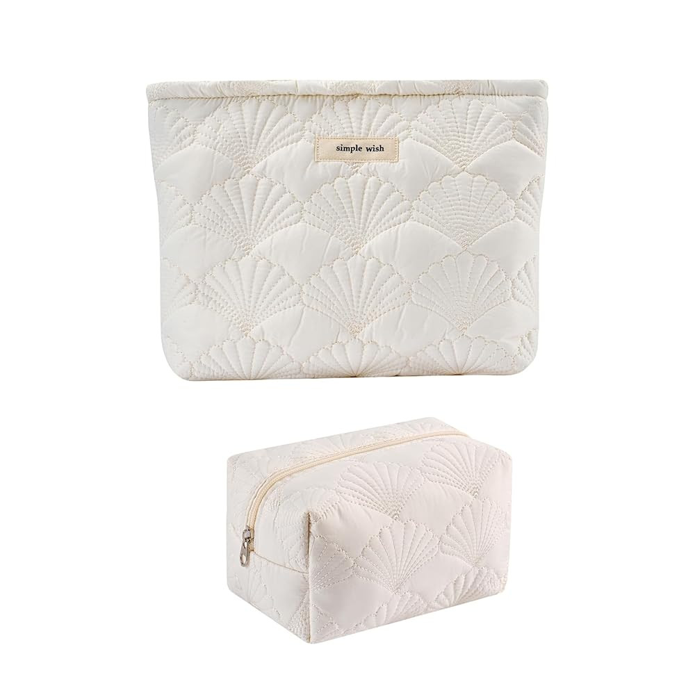 2Pcs Quilted Cotton Coquette Makeup bag, Coastal Granddaughter Aesthetic Cosmetic Bag, Cute Seash... | Amazon (US)
