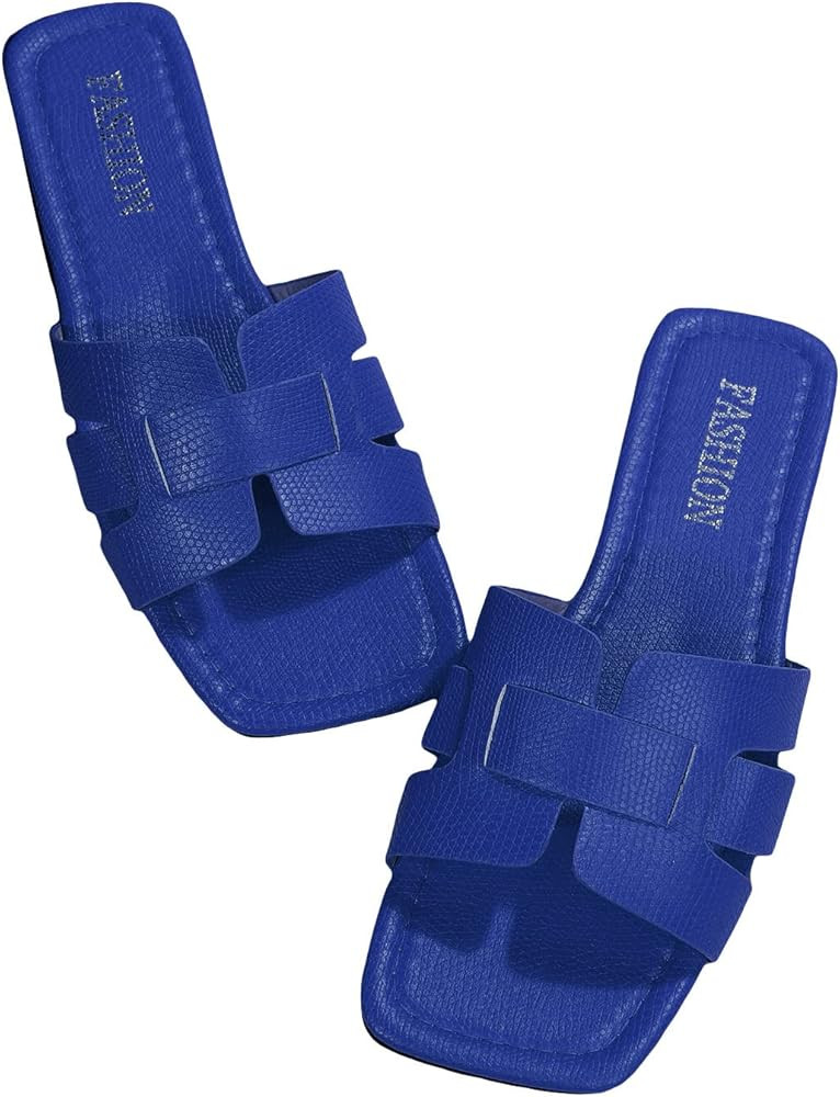 GORGLITTER Women's Crocodile Embossed Flat Sandals Cross Strappy Open Toe Slide Sandals | Amazon (US)