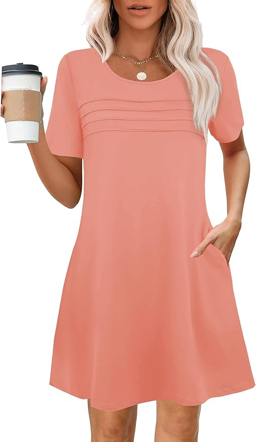 Womens Dresses Casual Short Sleeve Tunic Summer Midi Dress for Women S-XXL | Amazon (US)