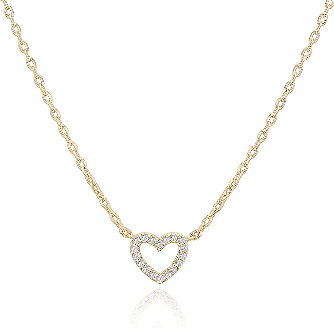 PAVOI 14K Gold Plated Cubic Zirconia Heart Necklace | Cute Dainty Love Pendant Necklaces for Wome... | Amazon (US)