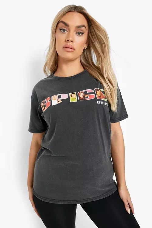 Plus Acid Wash Spice Girls License T-shirt | Boohoo.com (US & CA)