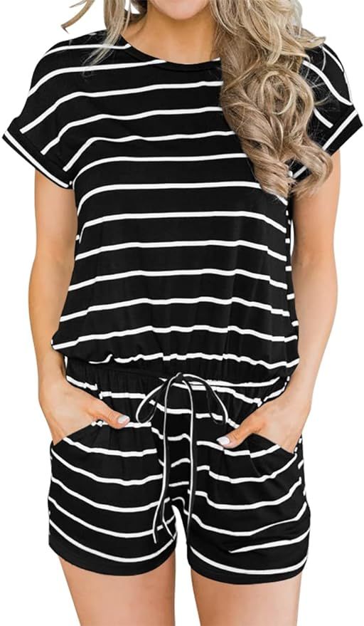 ANRABESS Women's Summer Crewneck Casual Loose Short Sleeve Jumpsuit Rompers One Piece Pajamas Lou... | Amazon (US)