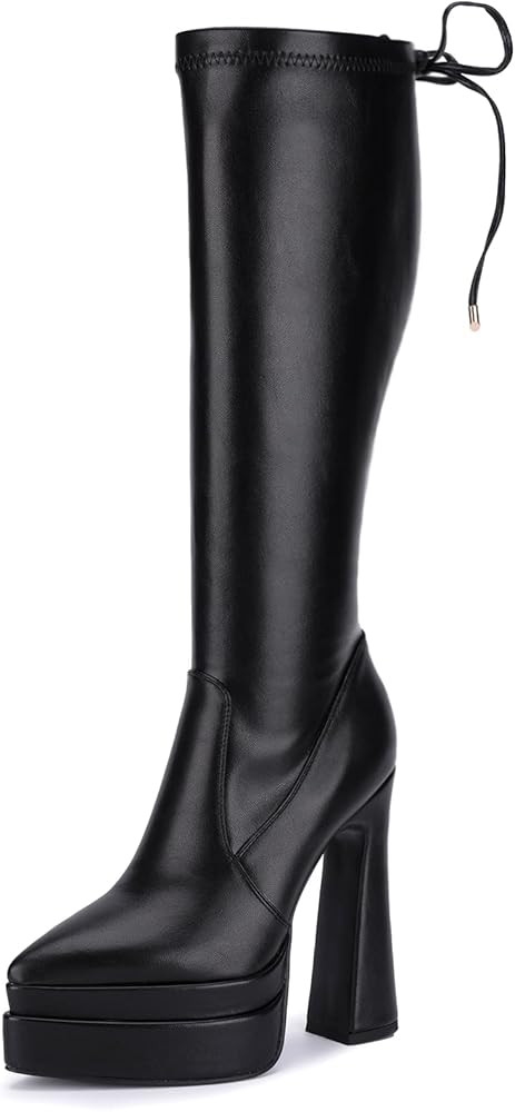 Pasuot Knee High Gothic Platform for Women Black Lace Up Chunky High Heel Long Boots, Stacked Pla... | Amazon (US)