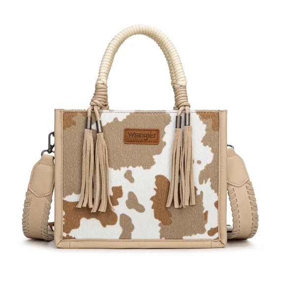 Wrangler Tote Bag Cow Print Western Satchel Bags for Women with Braided Rope Handle, Tan | Walmart (US)