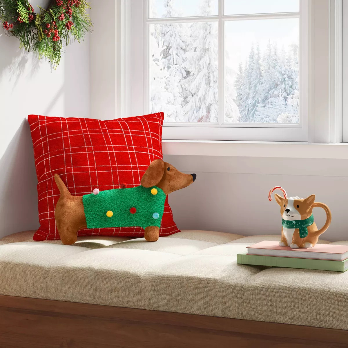 Shaped Dog with Christmas Sweater Novelty Throw Pillow - Wondershop™ | Target