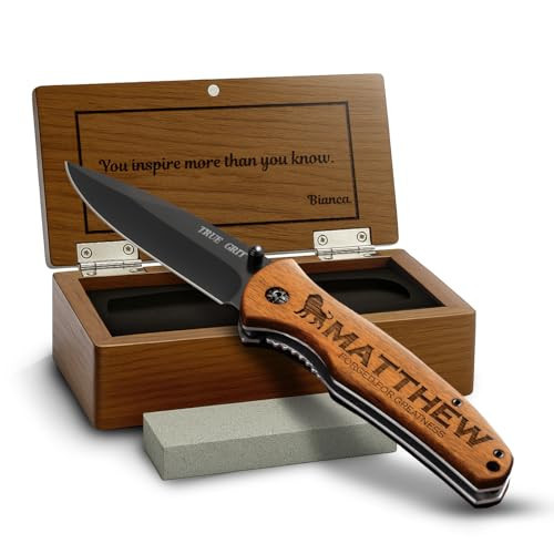 GIFTS TO ENGRAVE Custom Pocket Knife for Men, Personalized Fathers Day Gift, Engraved Hunting Knife, Wood Handle, Groomsmen & Best Man Gift | Amazon (US)