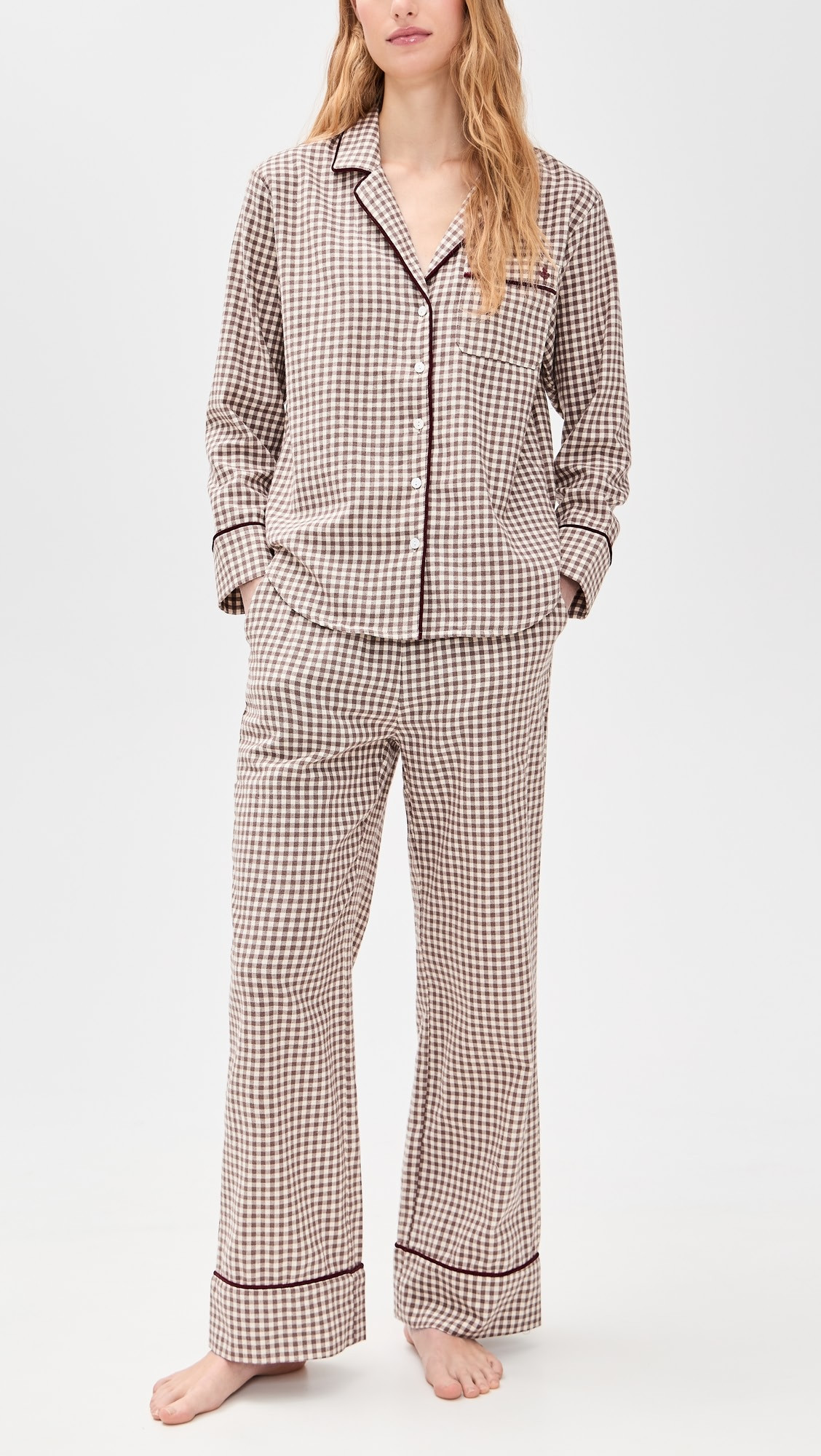 Flannel Gingham Piped Pajama Set | Shopbop