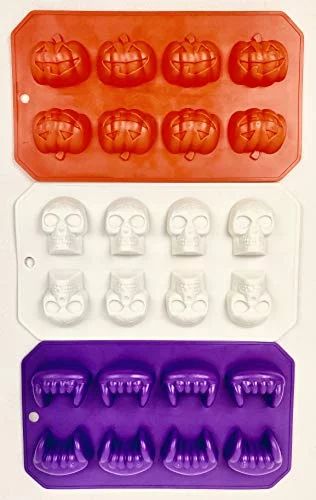 Halloween Fall themed Set of 3 Ice cube trays, candy mold, jello shot skull/fang/pumpkin shapes -... | Walmart (US)