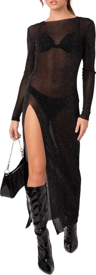 Glitter Mesh Slit Maxi Dress | Nordstrom