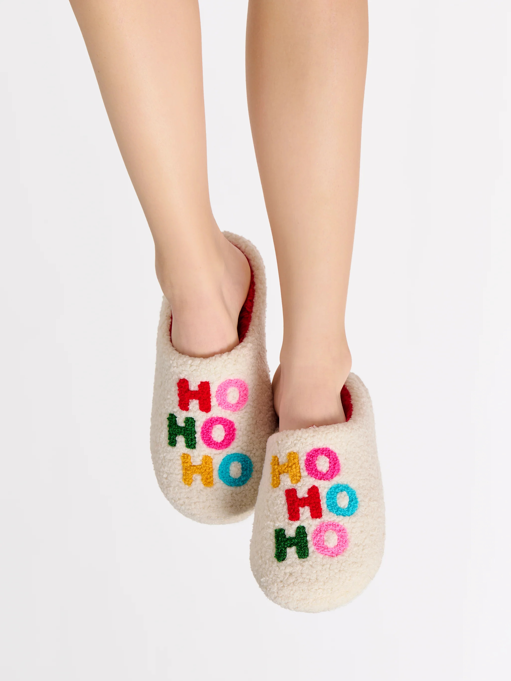 Shiraleah "Ho Ho Ho" Slippers, Ivory | Shiraleah