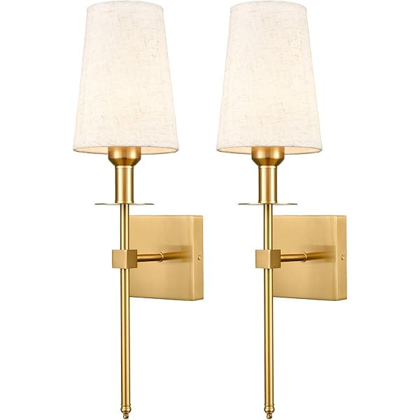 Pauwer Slim Wall Sconces Set of 2 White Fabric Shade Wall Sconce Hardwired Indoor Wall Light Column  | Amazon (US)