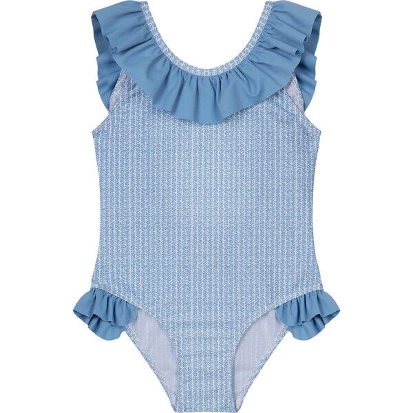 Girl Swimsuit, Sky Blue Leaf | Maisonette