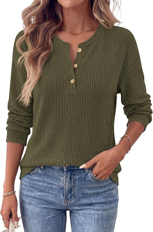KIRUNDO Womens Long Sleeve Henley Shirts Dressy Casual Button Up Tops | Amazon (US)