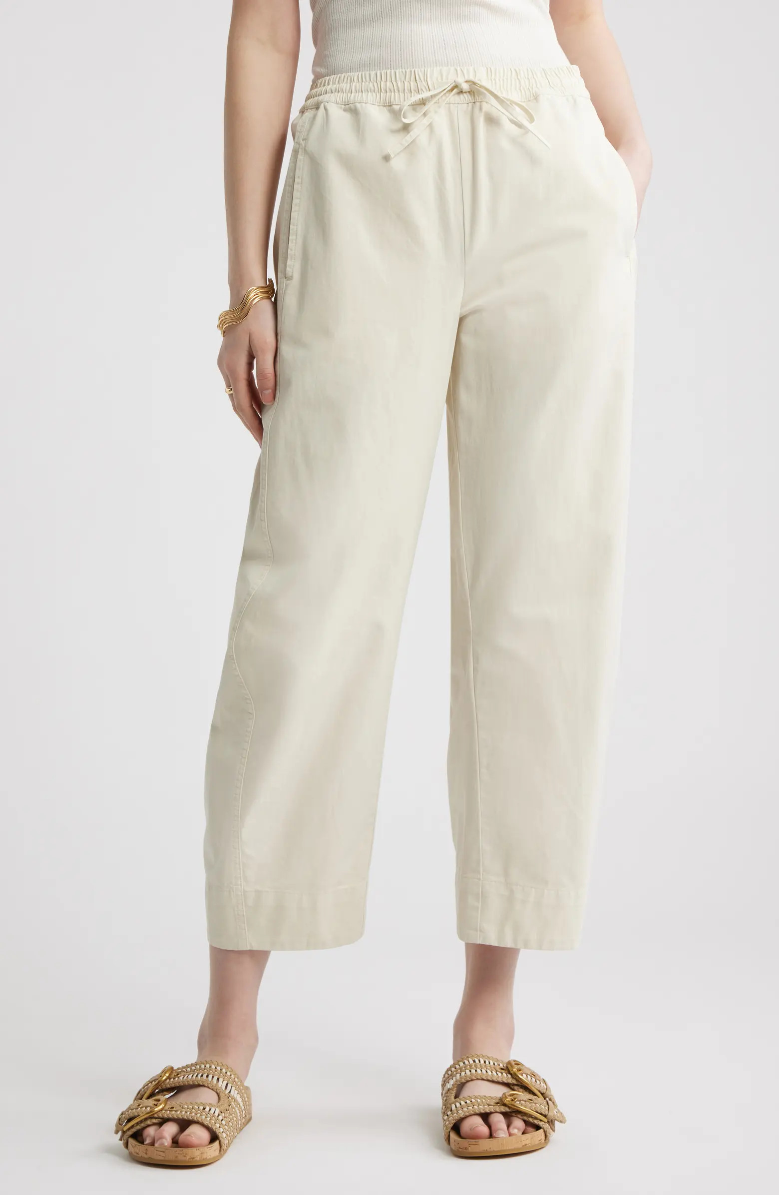 Treasure & Bond Pull-On Crop Barrel Leg Cotton Pants | Nordstrom | Nordstrom
