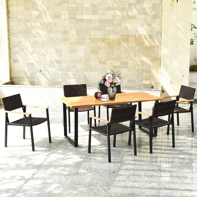 7 Pcs Outdoor Patio Rattan Dining Chair Table Set | Wayfair North America
