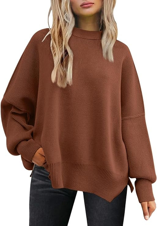 LILLUSORY Women's Oversized Batwing Sweaters 2025 Fall Outfits Trendy Crewneck Knit Side Slit Fas... | Amazon (US)