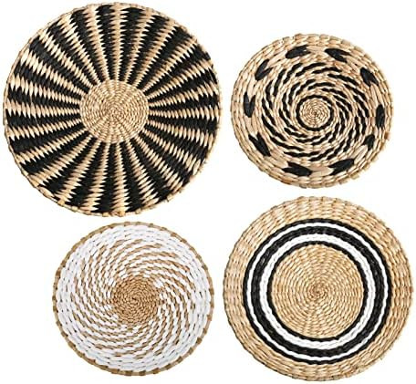 Wall Basket Decor, Boho Basket Wall Decor Set of 4, 100% Natural Seagrass Rattan Wicker Handmade,Liv | Amazon (US)