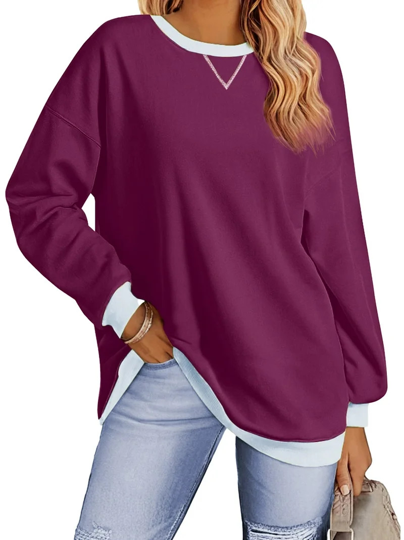 Fantaslook Color Block Sweatshirts for Women Crewneck Long Sleeve Oversized Pullover Tops Casual ... | Walmart (US)