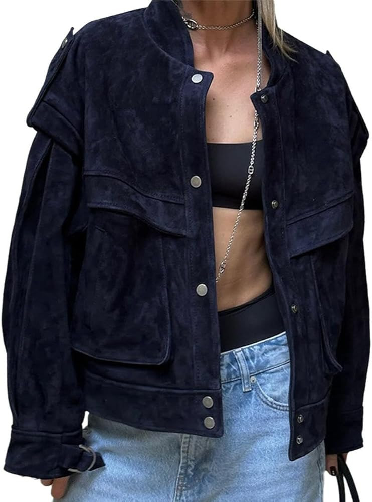 Faux Suede Jackets for Women Trendy Long Sleeve Pockets Button Down Winter Jacket Streetwear Vint... | Amazon (US)