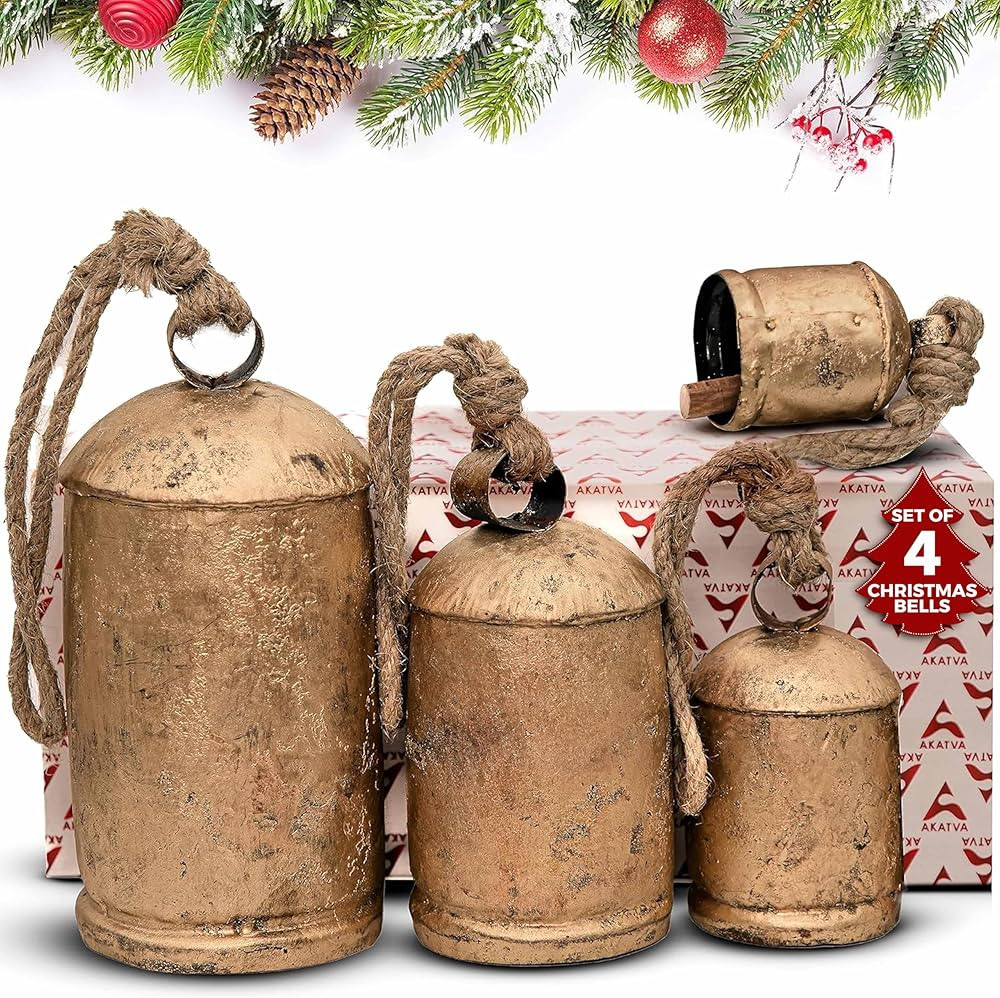 Large Christmas Bells for Decoration – Cow Bells for Rustic Christmas Decor – Gold Bells for ... | Amazon (US)
