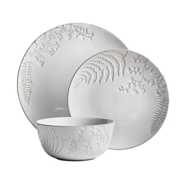 Better Homes & Gardens-Ellie Gray Stoneware 12-Piece Dinnerware Set | Walmart (US)