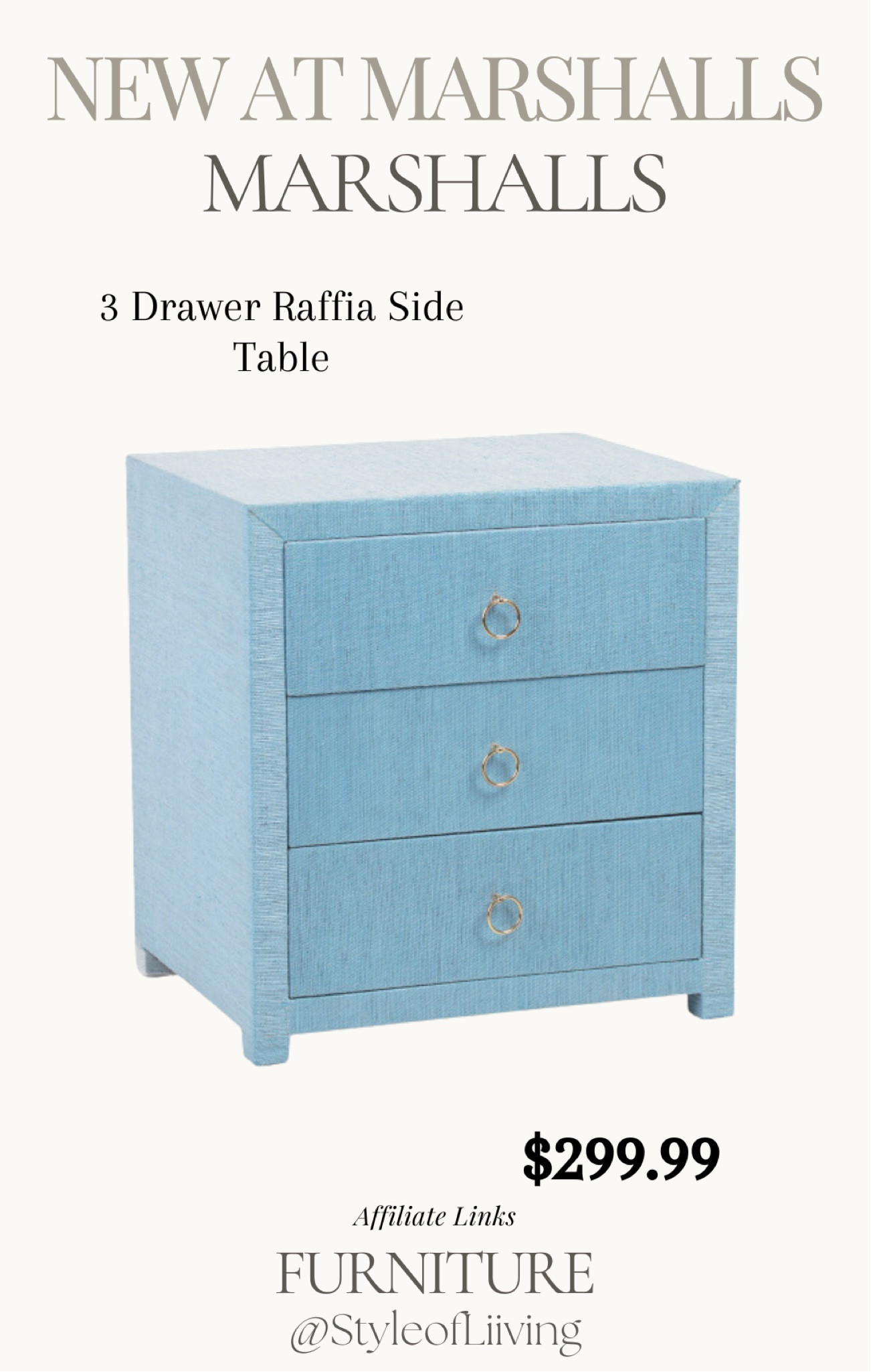 New at Marshall’s! Blue 3 drawer raffia side table. Affordable bedroom furniture.

#LTKSeasonal #LTKStyleTip #LTKHome