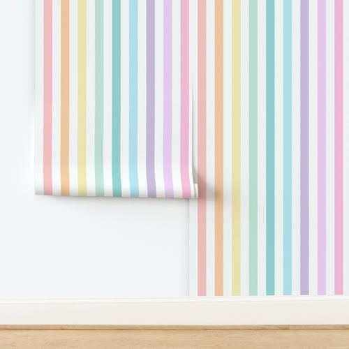 pastel rainbow stripes - gummy coordinate vertical rainbow - LAD23 Wallpaper bylittlearrowdesign9... | Spoonflower