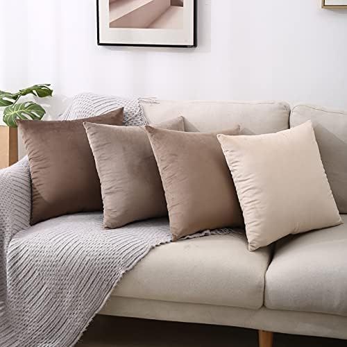 Neutral Pillow Covers 18x18 Inch Set of 4, Soft Velvet Pillow Covers Cushion Cases , Solid Throw ... | Amazon (US)