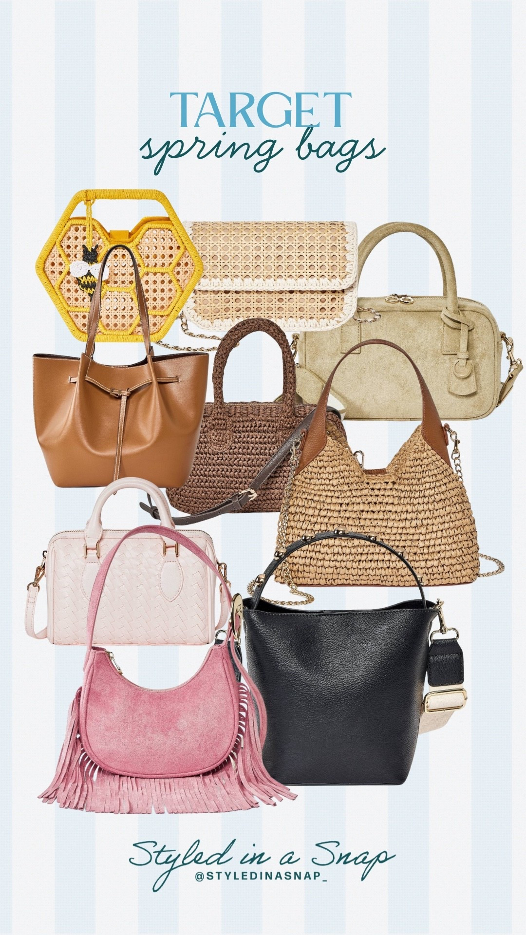 Adorable, on trend, great quality and affordable?! These are some of the cutest bags I’ve see for springtime and once again they are from Target! These bags keep selling quickly, and they honestly last so well, don’t wait to grab your favorite! 
Spring handbags 

#LTKSeasonal #LTKOver40 #LTKFestival